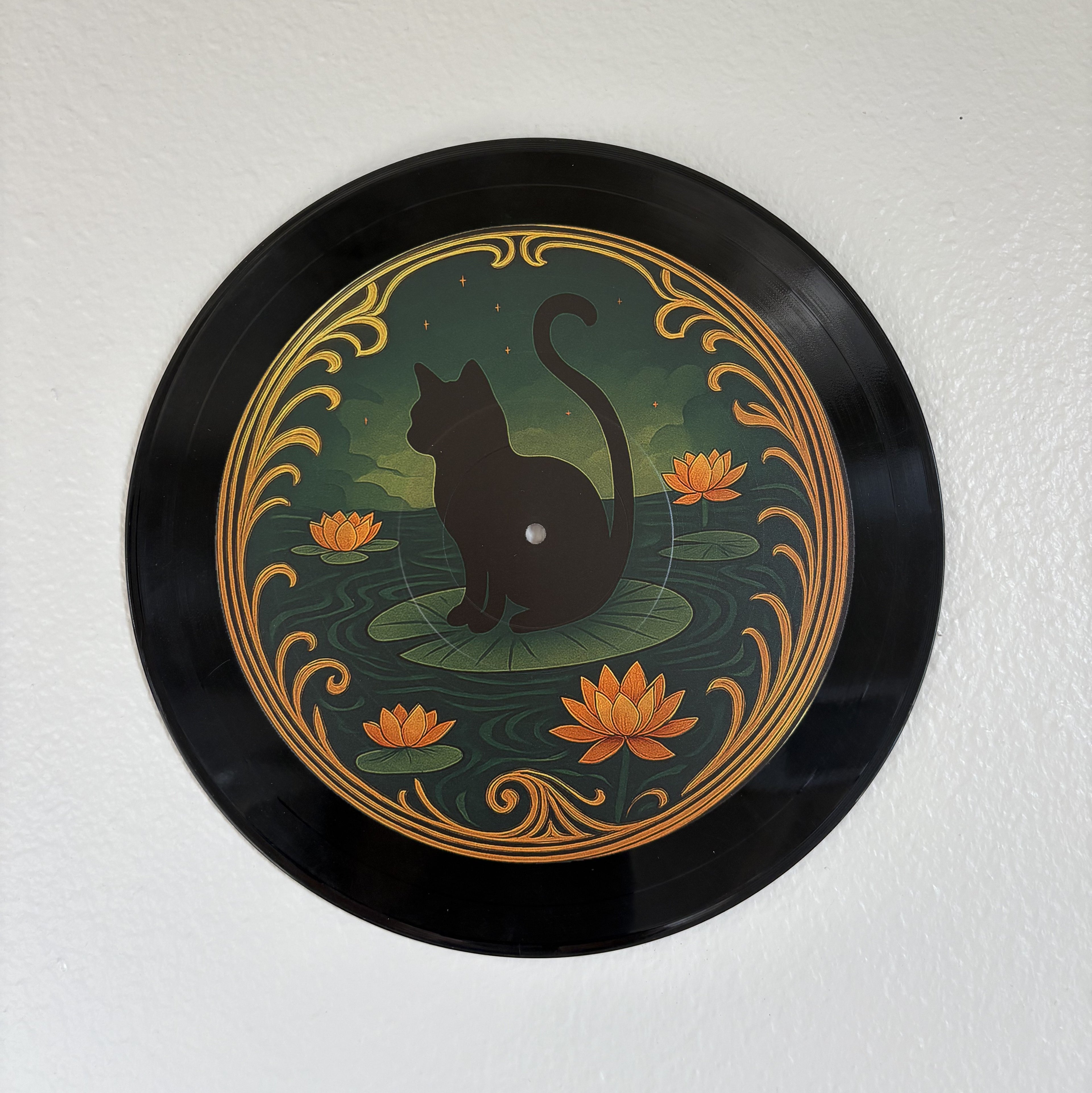 Vintage Lotus Cat Vinyl Art