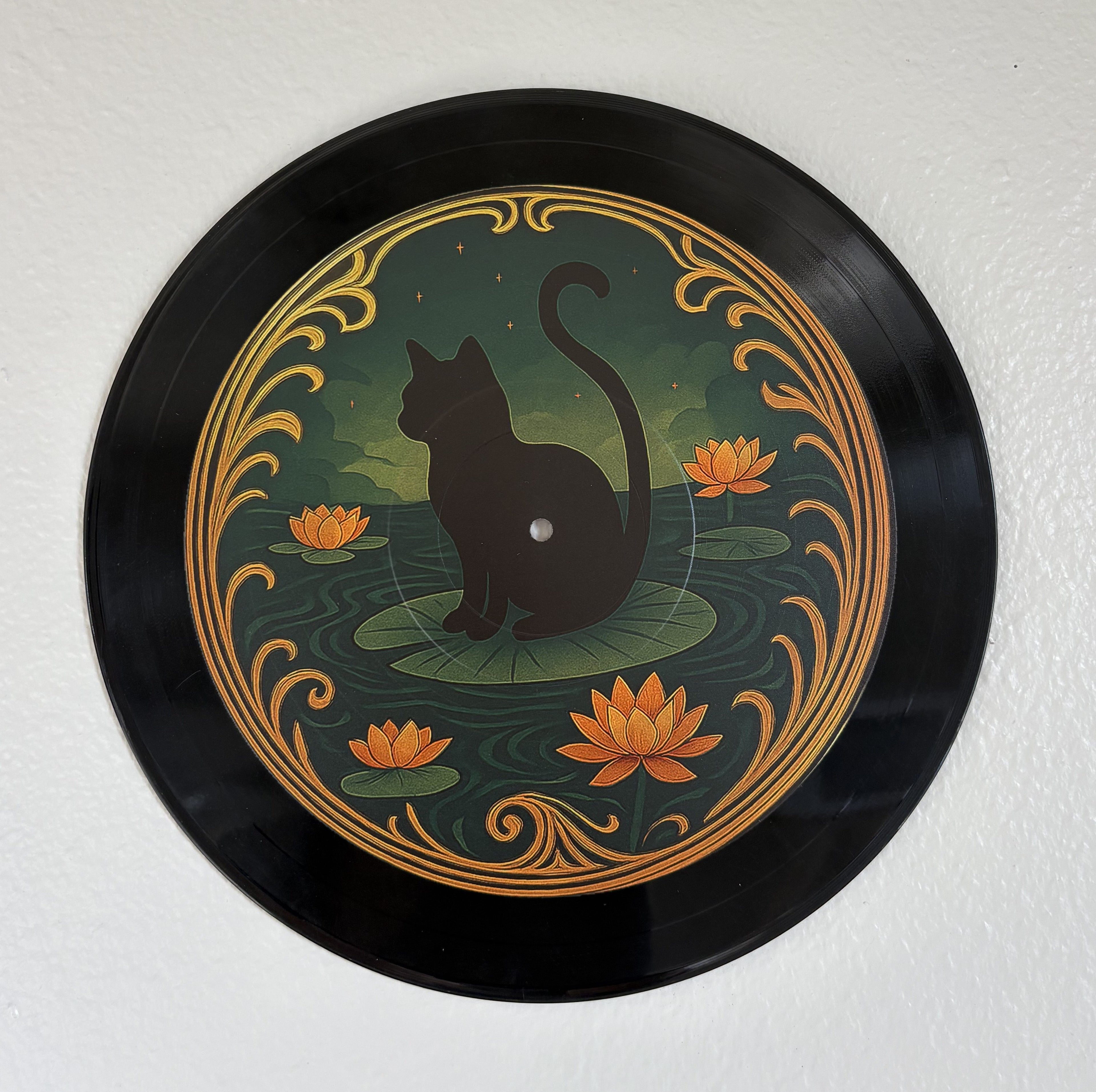 Vintage Lotus Cat Vinyl Art