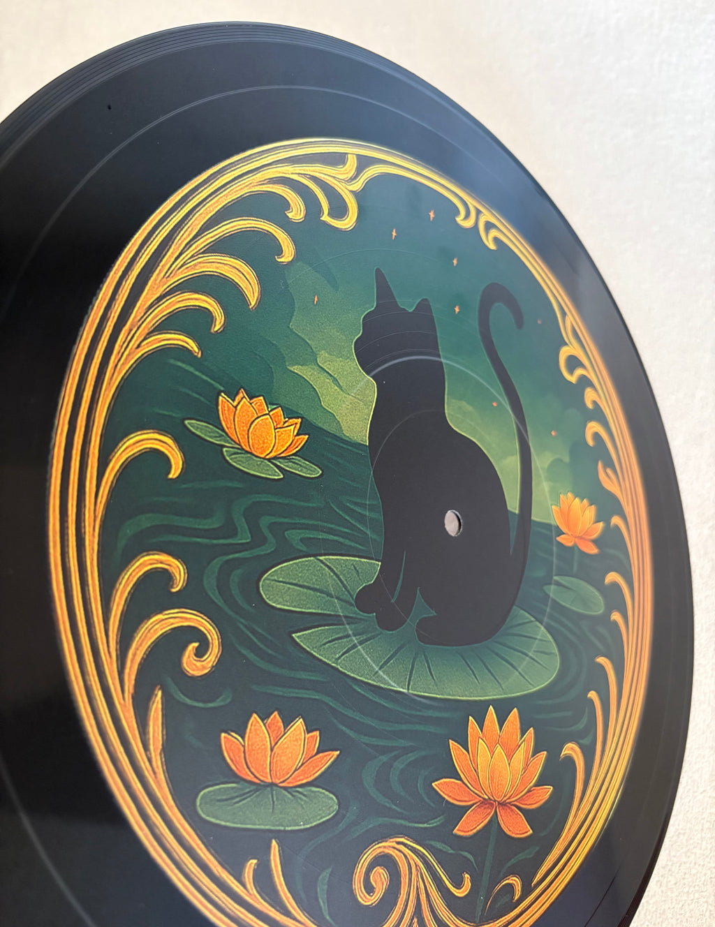 Vintage Lotus Cat Vinyl Art