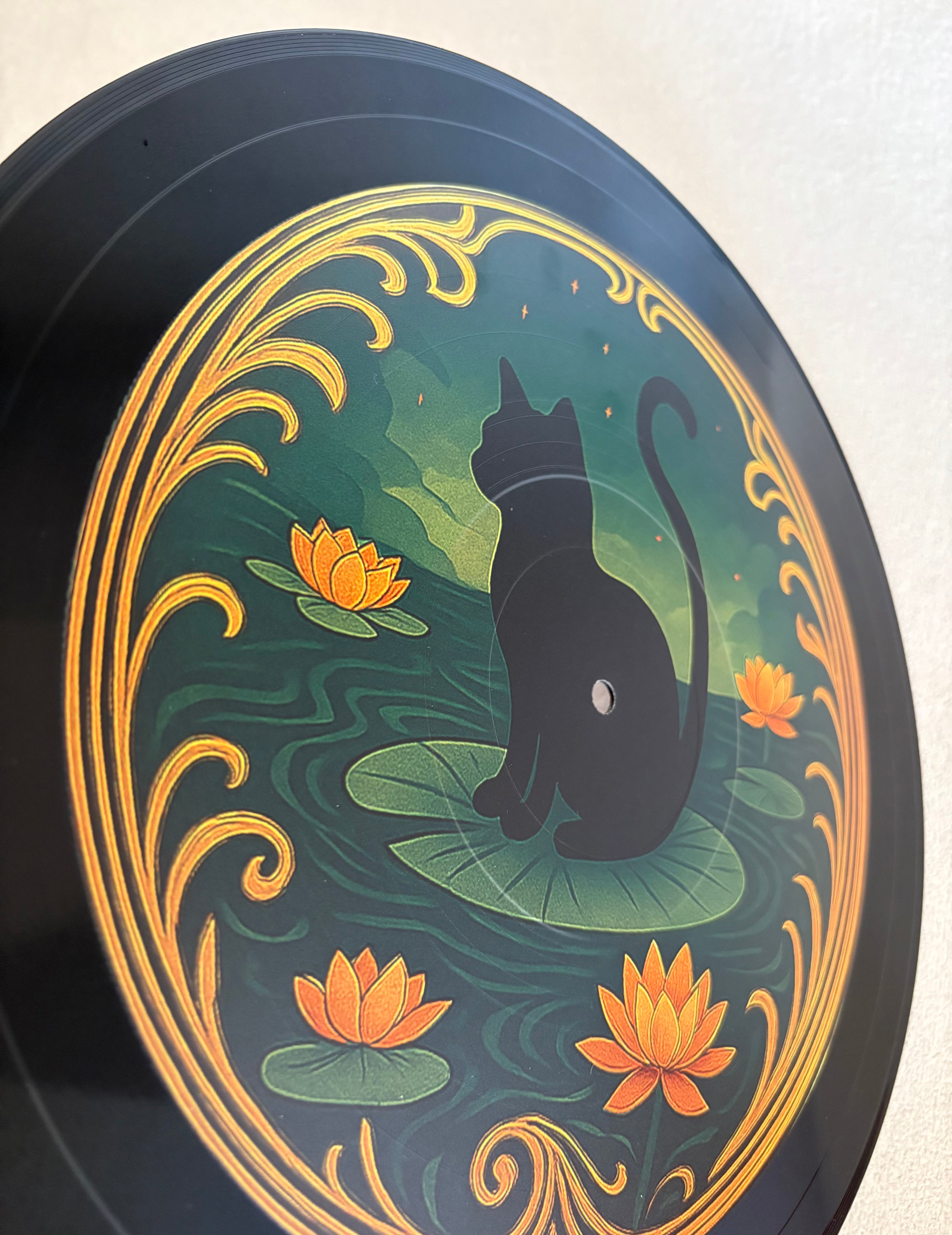 Vintage Lotus Cat Vinyl Art