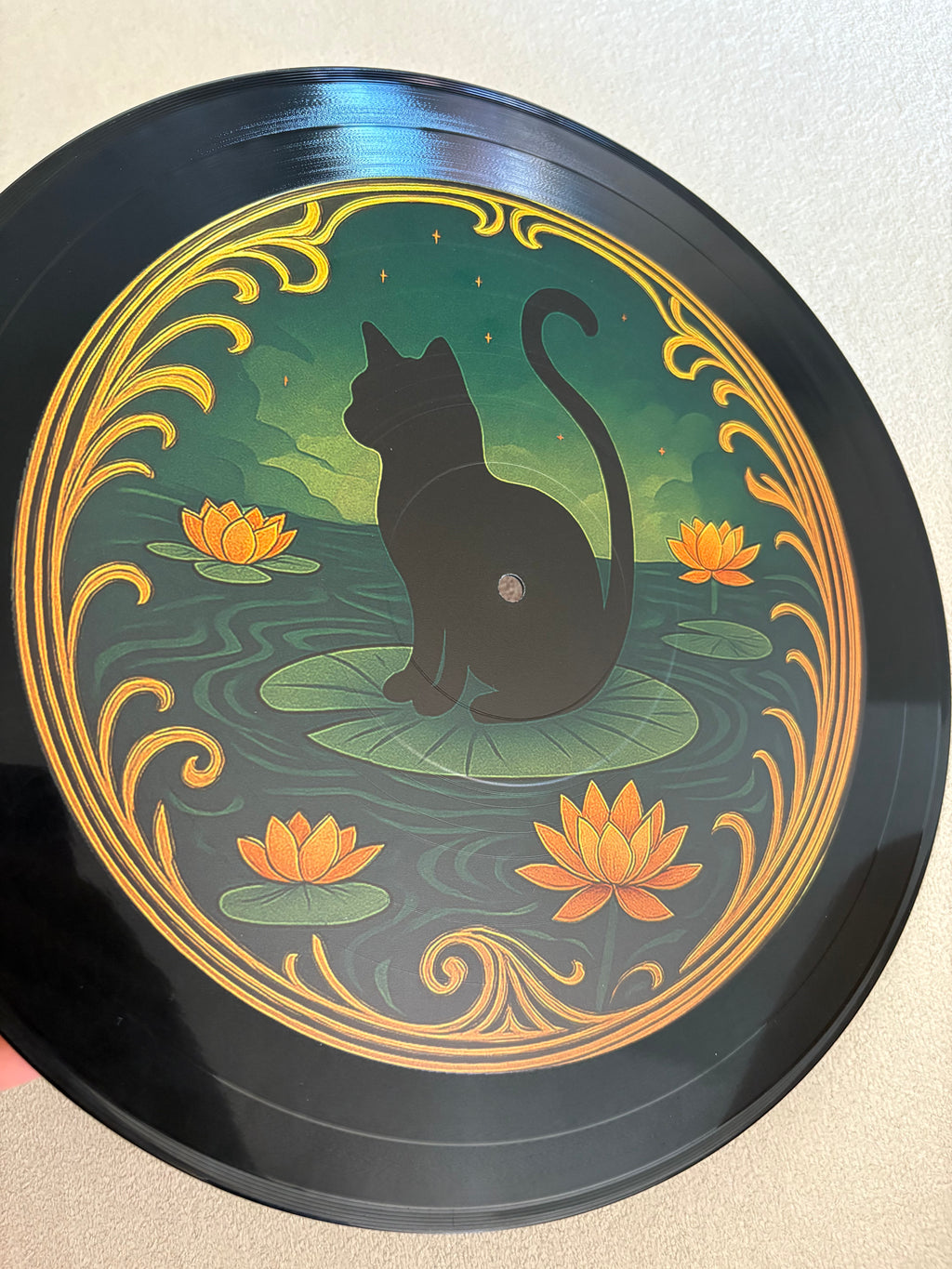 Vintage Lotus Cat Vinyl Art