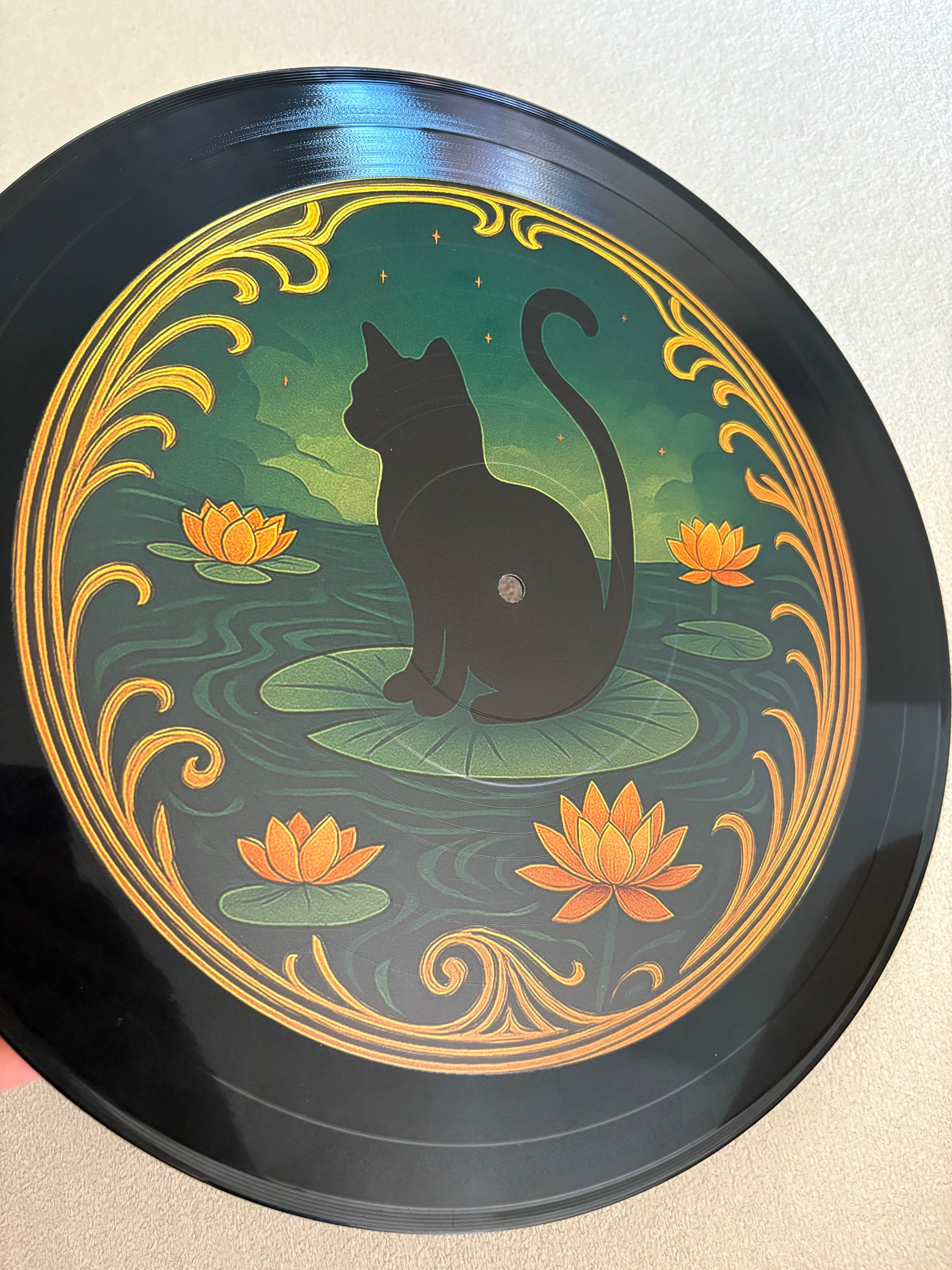 Vintage Lotus Cat Vinyl Art