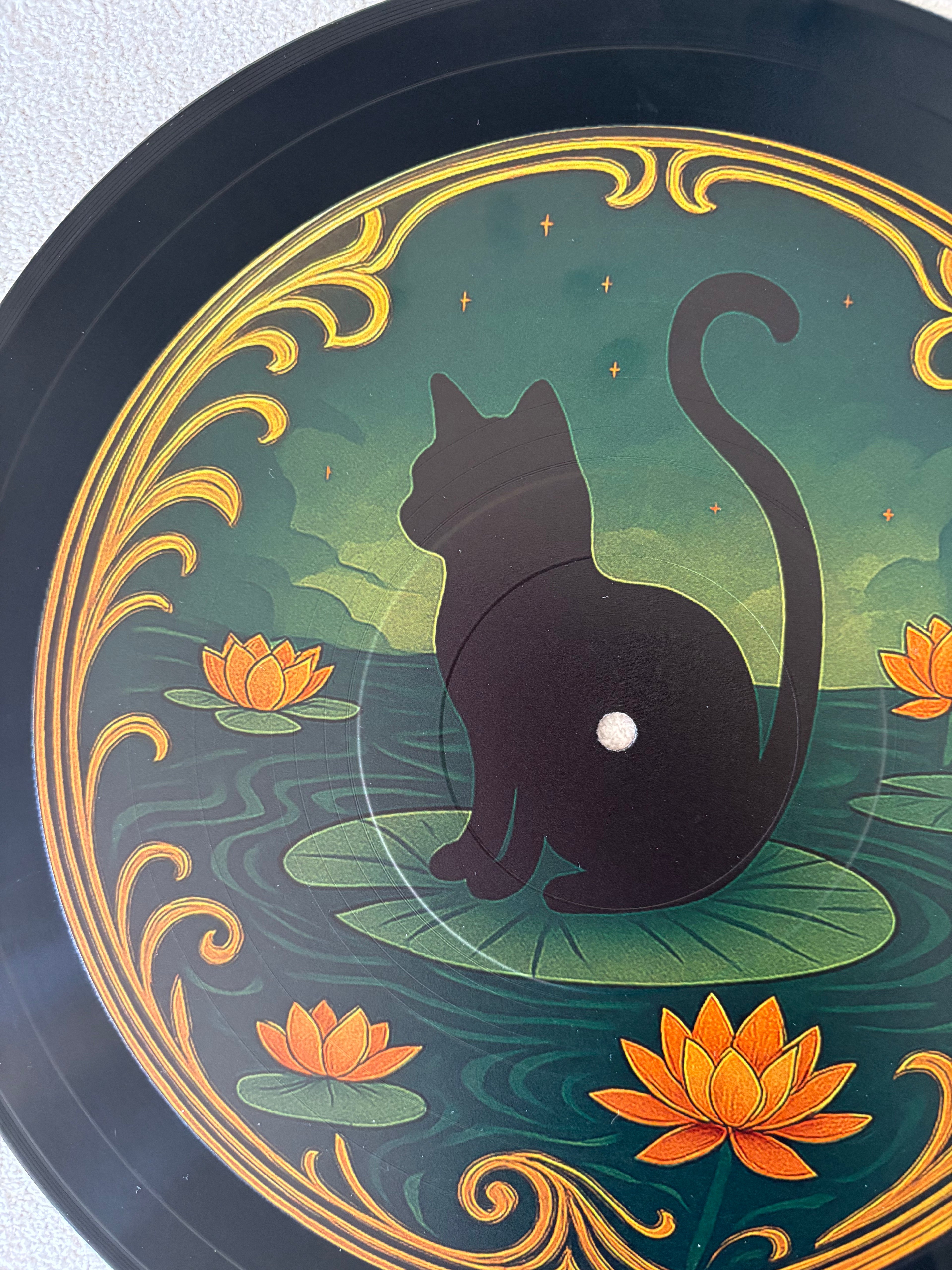 Vintage Lotus Cat Vinyl Art